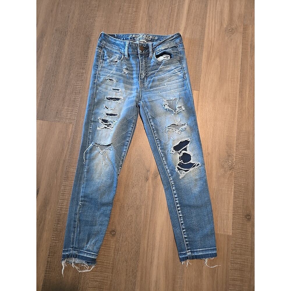 American Eagle Distressed Skinny Jeans Hi Rise Jegging Crop Size 2